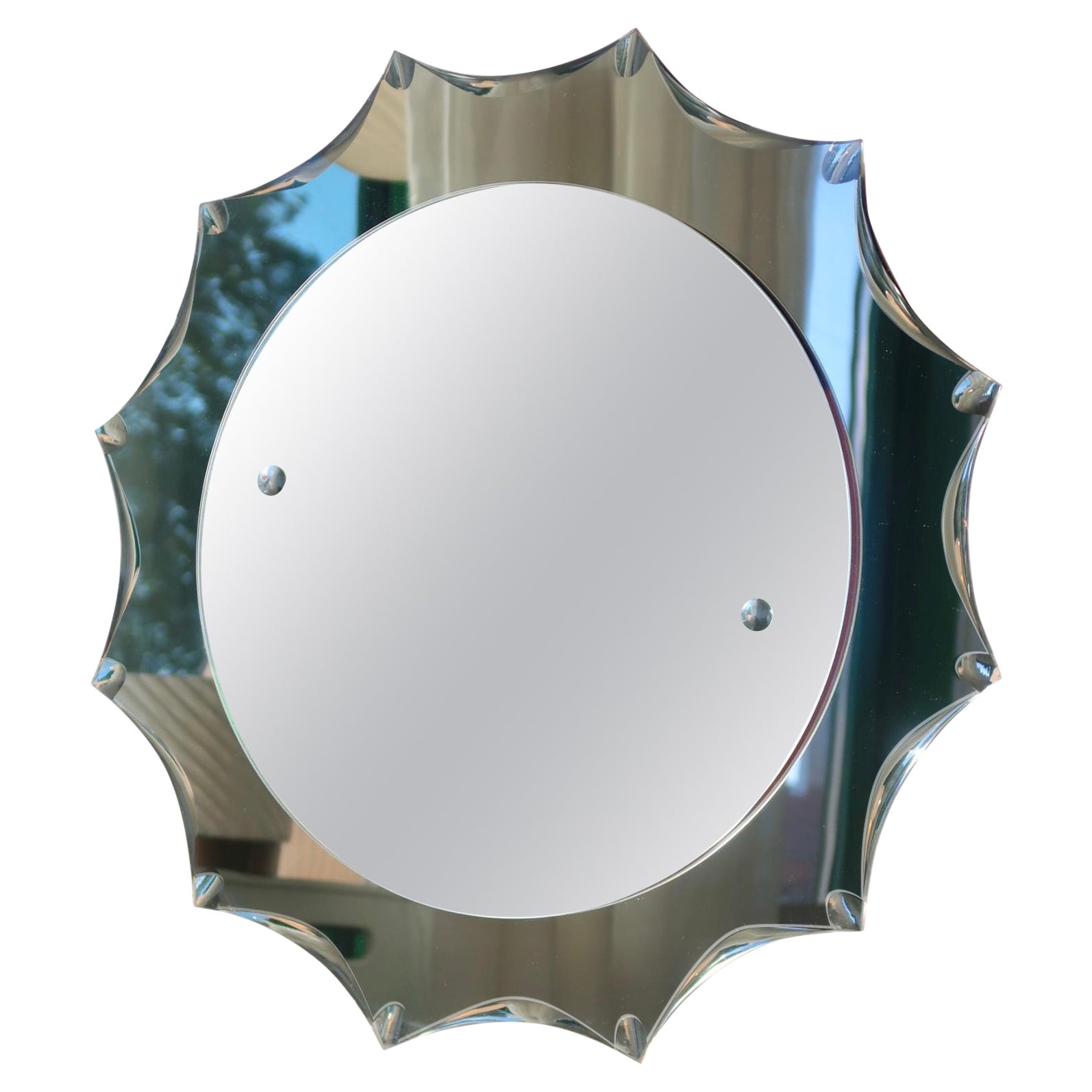 Large Vintage Italian Round Murano Glass Bronze Wall Mirror For Sale at