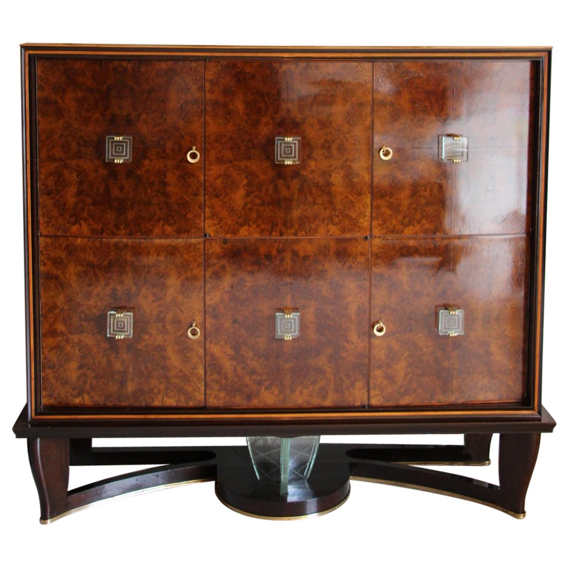 Art Deco Midcentury Cabinet, Dry Bar in the Style of Borsani and Fontana Arte For Sale