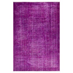 5.7x9.3 Ft Purple Handmade Modern Living Room Rug, Retro Turkish Wool Carpet
