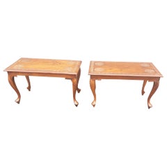Vintage Midcentury Anglo-Japanese Carved Hardwood Low Side Tables, a Pair