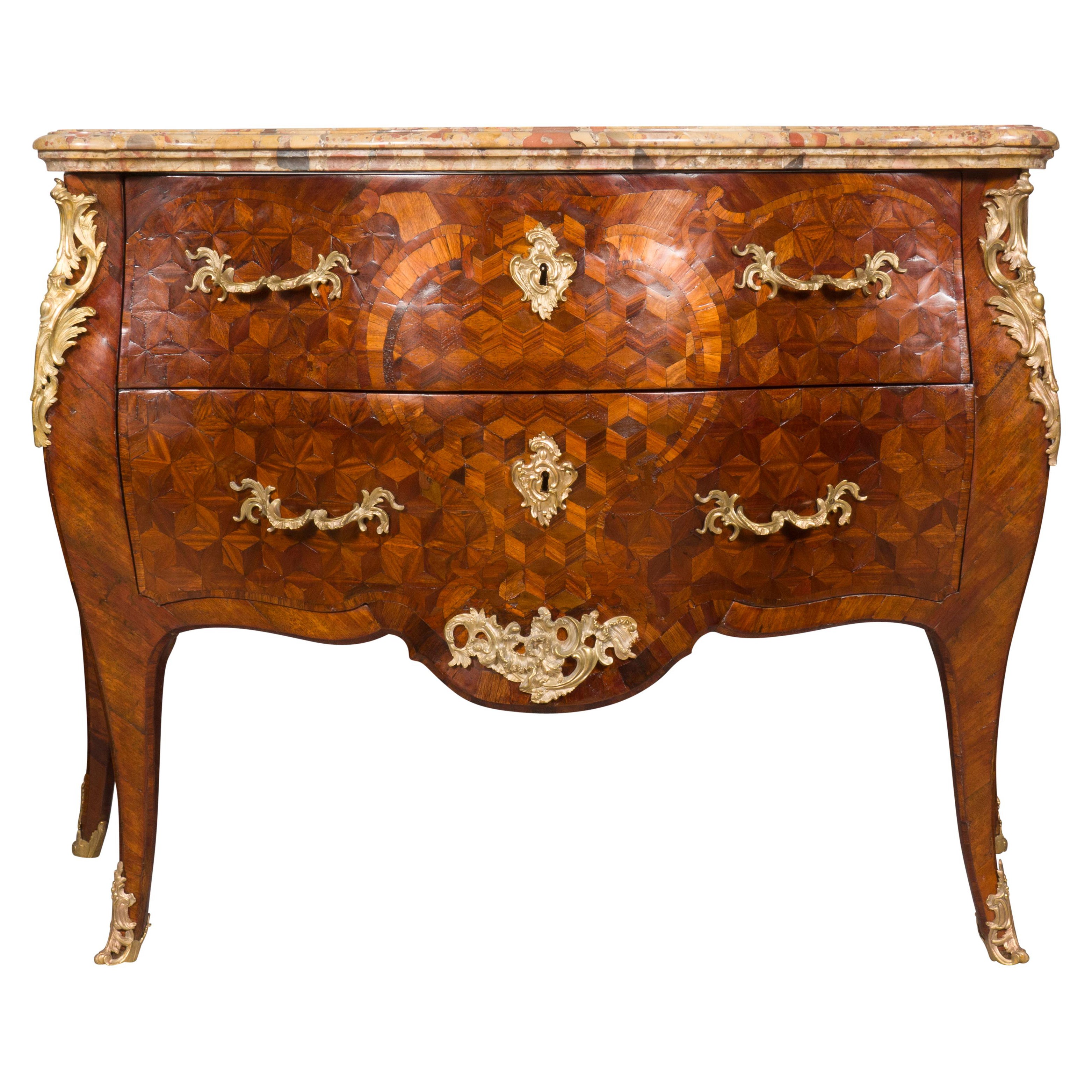 Louis XV Tulipwood and Parquetry Commode