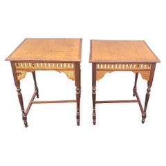 Pair of Anglo-Indian Victorian Style Walnut and Rosewood Square Side Tables