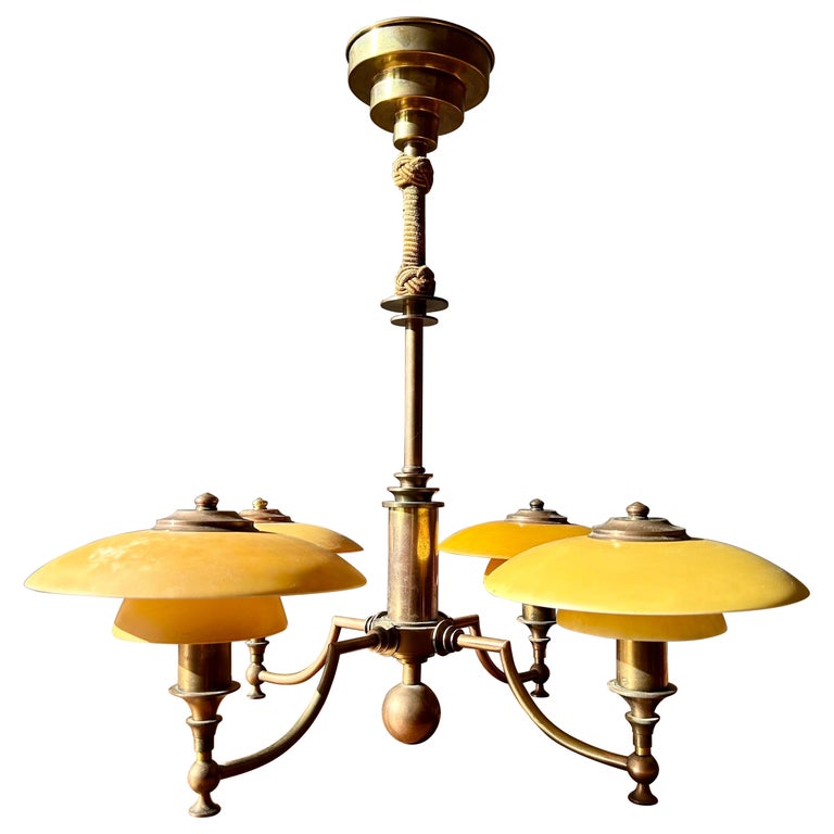 Patinated Copper Art Deco Chandelier by Lyfa For Sale at 1stDibs