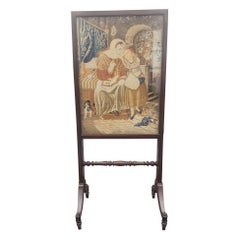 19th Century Continental Mahogany and Tapestry Expandable Trestle Fire Screen