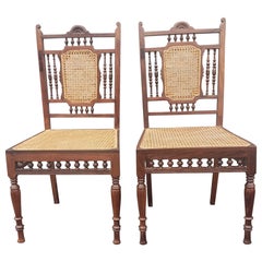 Pair of Anglo-Indian Hardwood and Rosewood Cane Seat and Back Side Chairs