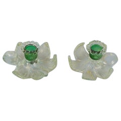 Retro Murano, Italy, a Pair of Low Candlesticks in Green and Clear Art Glass, 1960/70s
