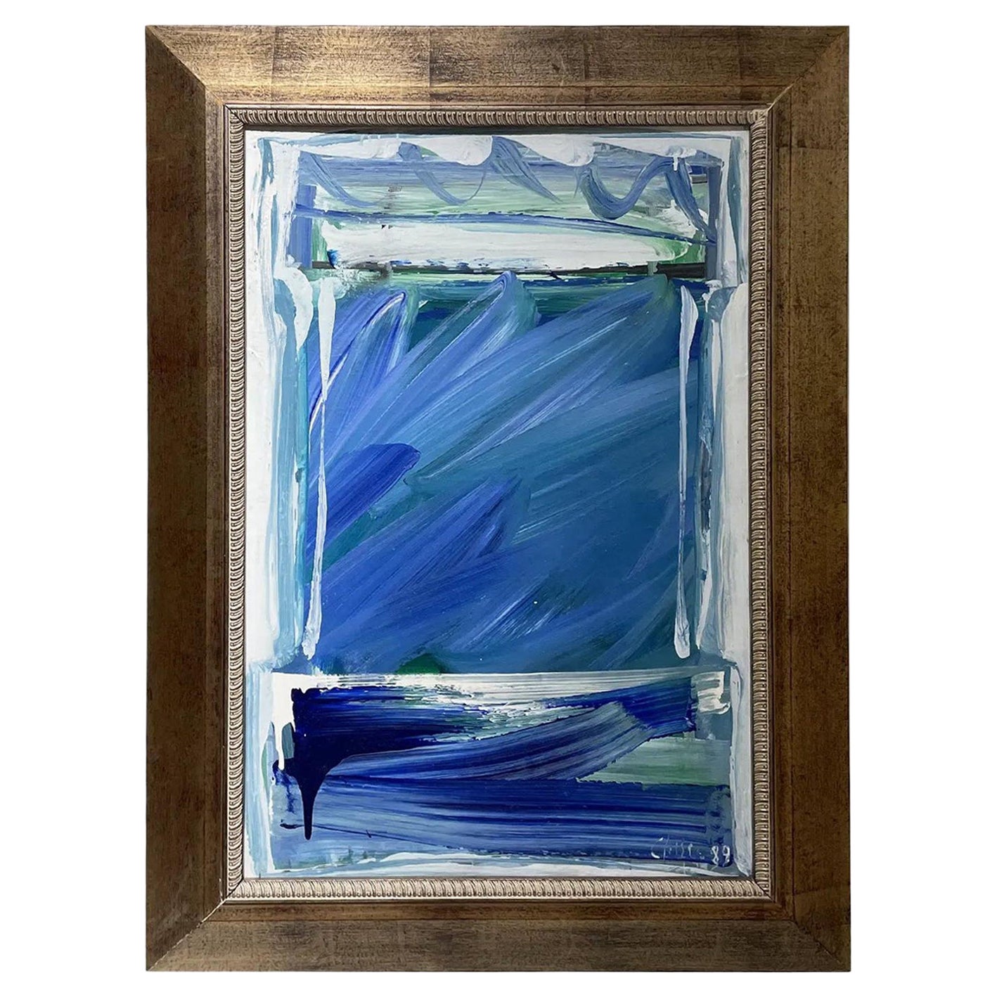 20th Century Turquoise-Green French Abstract Oil Painting by Daniel Clesse