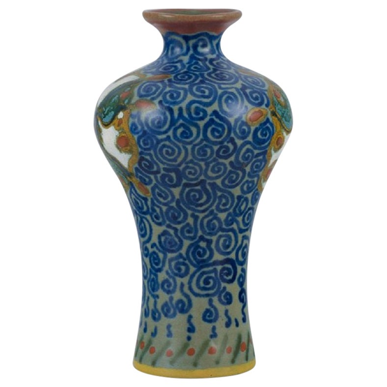 Gouda, Netherlands, Art Nouveau Hand-Decorated Ceramic Vase, Approximate 1920s