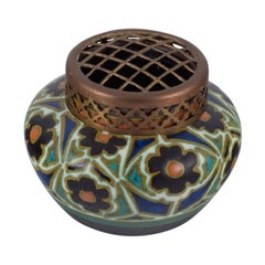 Gouda, Holland, Art Nouveau Ceramics, Incense Vase with a Brass Lid