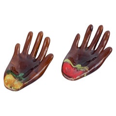 Retro Vallauris, France, a Pair of Ceramic Bowls Shaped like Hands