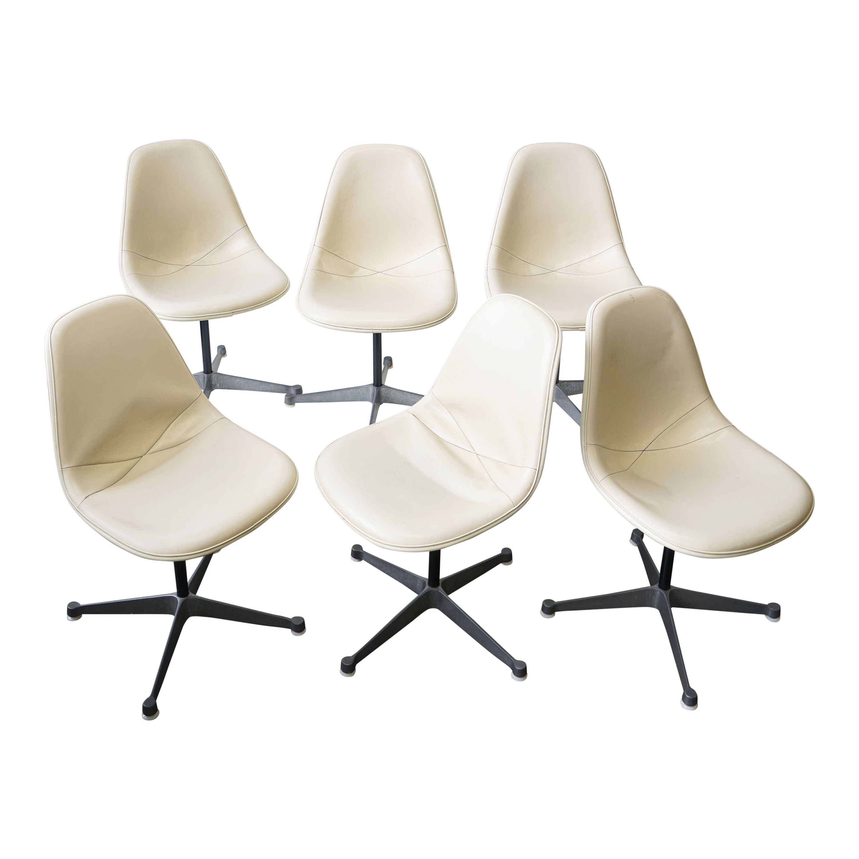 Ensemble de 6 chaises Eames PSC pour Herman Miller avec tissu d'ameublement 