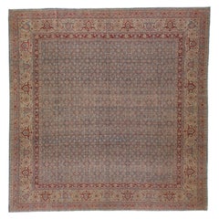 1900er Allover Persisch Tabriz Quadratischer Wollteppich Handgefertigt in Blau & Rot
