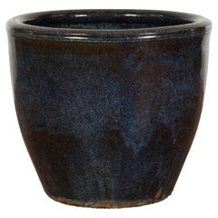 Thai Vintage Oversized Shigaraki Style Namako Glazed Planter with Wave Effects