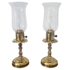 Pair of 20th Century Brass Hurricane Lamps