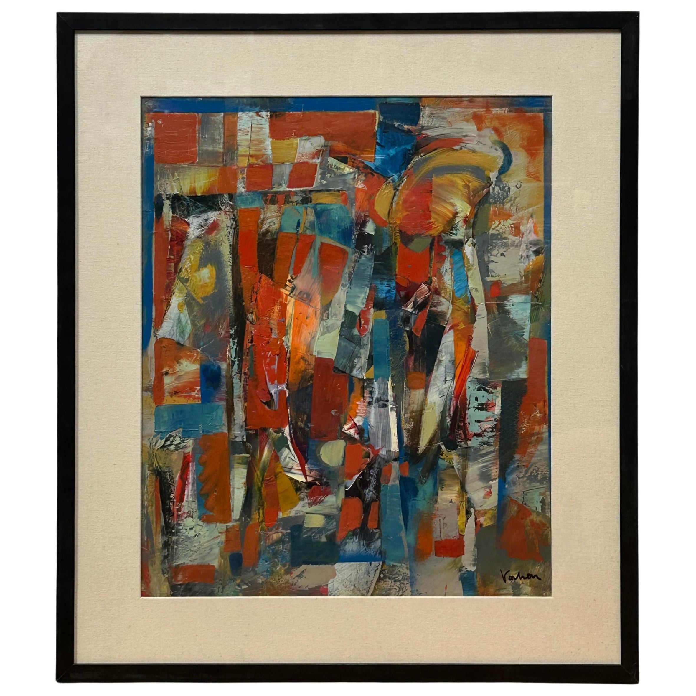 Colorful Red, Blue and Yellow Abstract Painting by Vahan Yervadyan For Sale