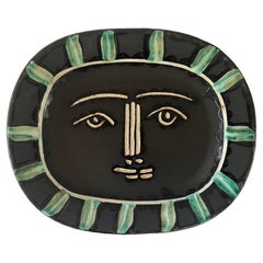 Retro Ceramic Plate Visage Gris 'Grey Face' A.R. 206 by Pablo Picasso & Madoura, 1953