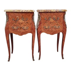 Pair of French Bedside Cabinets Bombe with Marquant Stamp