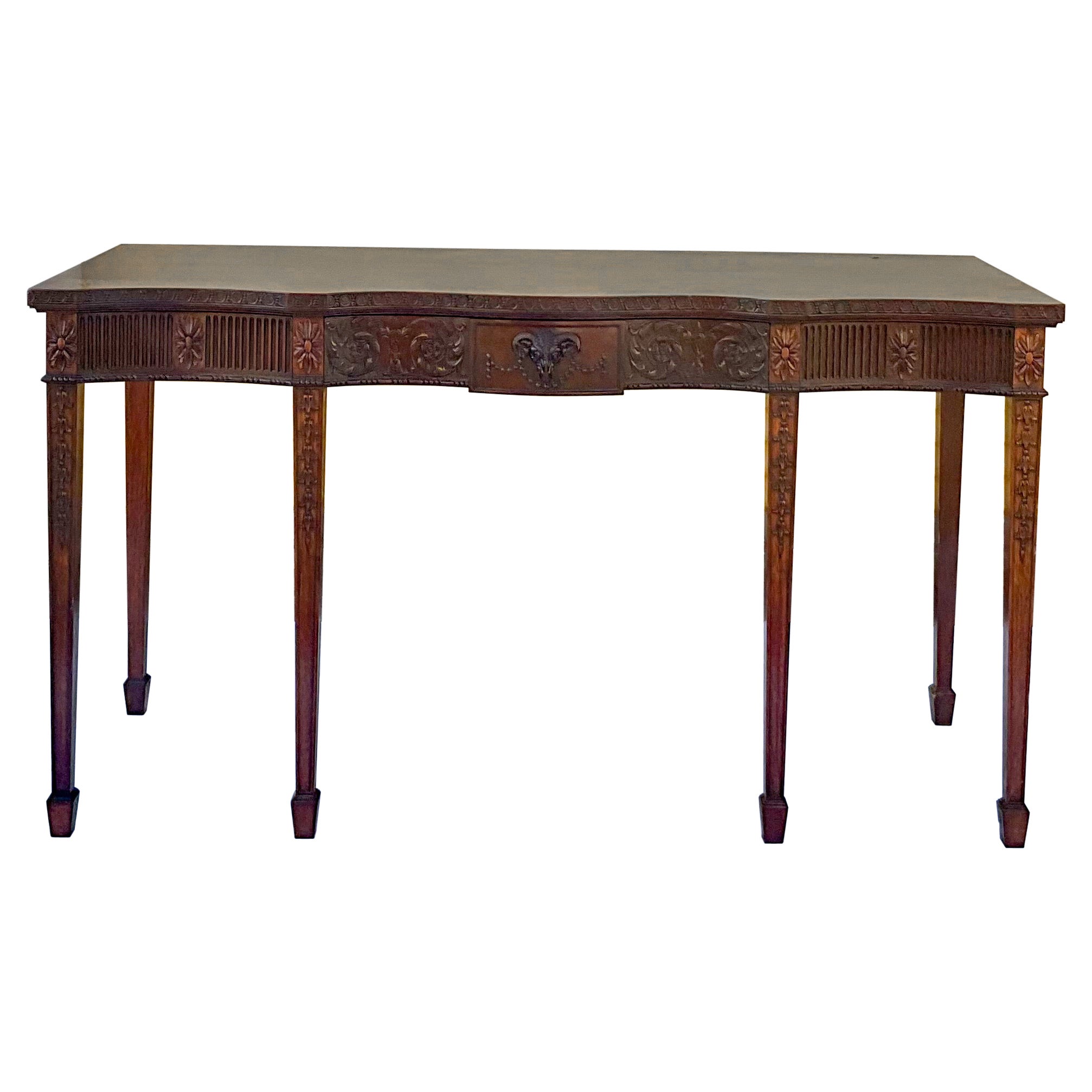 1940s Neoclassical Style Carved Mahogany Huntboard / Console Table / Server For Sale