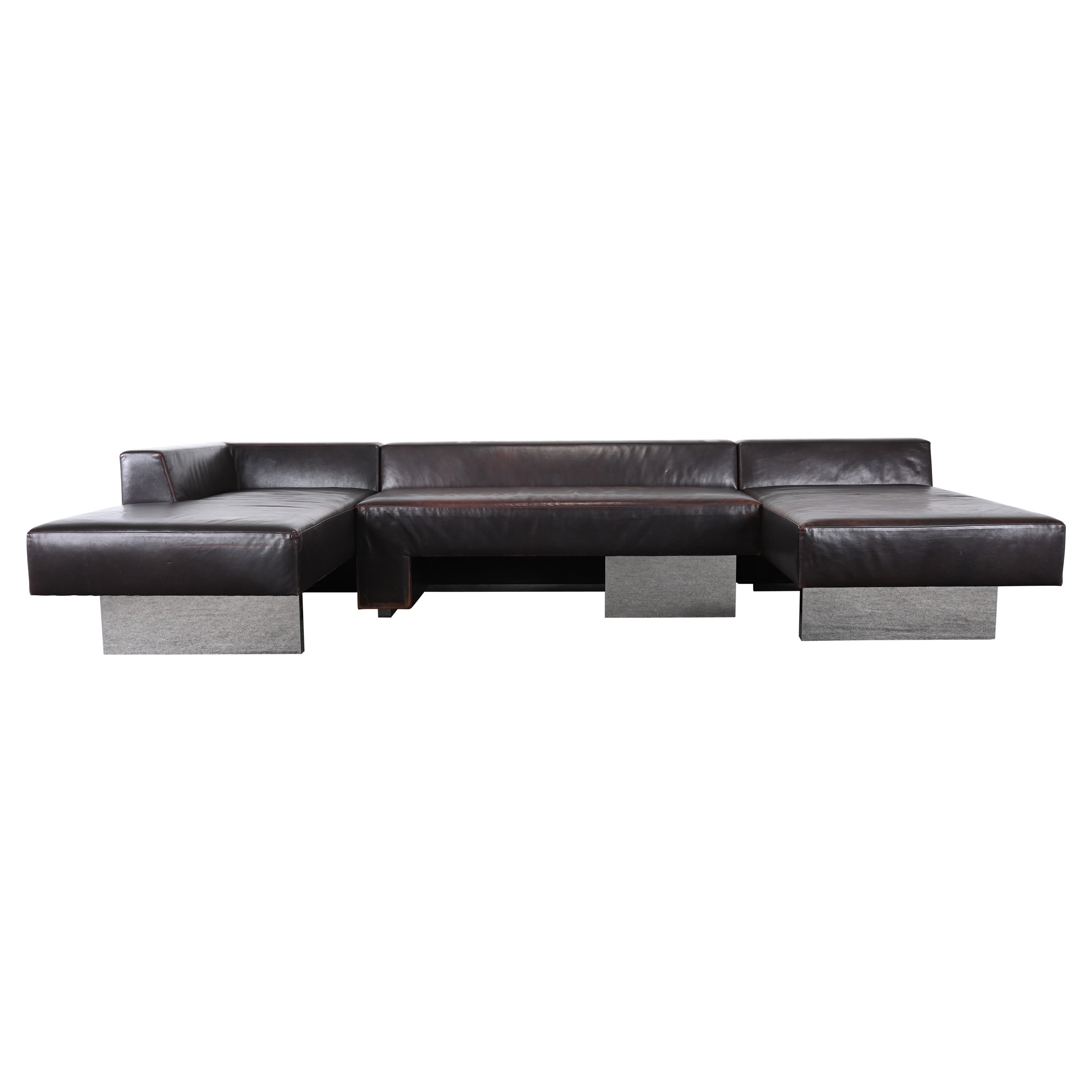 Sectional Sofa and Leather and Steel Bench by Vladimir Kagan for Gucci, 1990s