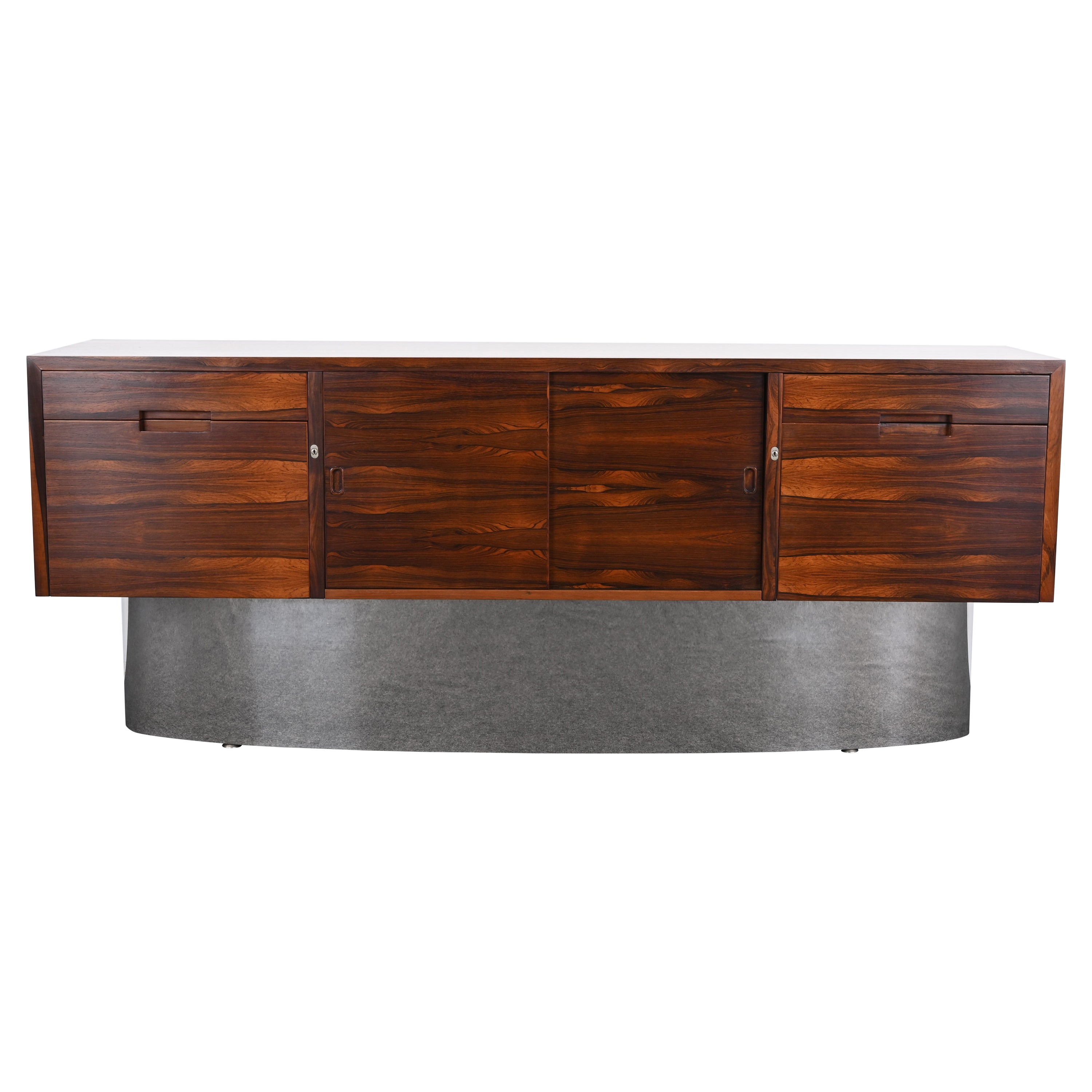 Danish Rosewood and Chrome Credenza, 1960s For Sale
