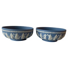 Wedgwood Light Blue Dancing Hours Neoclassical Jasperware Bowls, Pair