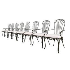 Set of Eight Wrought Iron Garden Chairs in the Manner of Salterini, 1980s