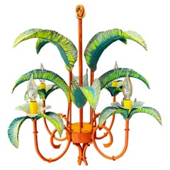 1960s Hollywood Regency Tole Metal Palm Tree Form Chandelier