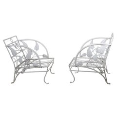Pr. Art Deco Salterini Banana Leaf PatternGarden Patio Poolside  Lounge Chairs 