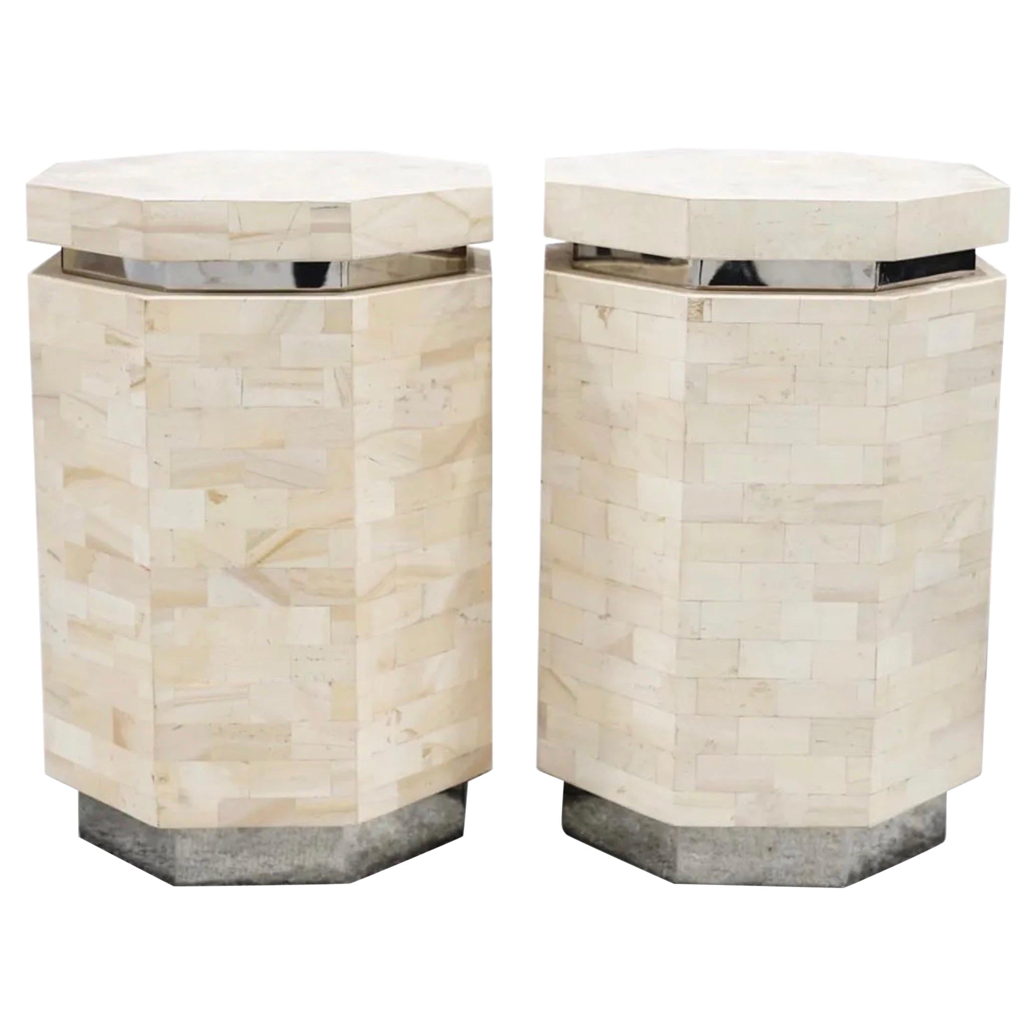 Ron Seff Pair of Octagonal Formed Tessellated Marble Pedestals For Sale