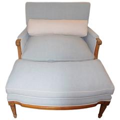 French Marquise Armchair and Ottoman or Chaise Longue, circa 1920s