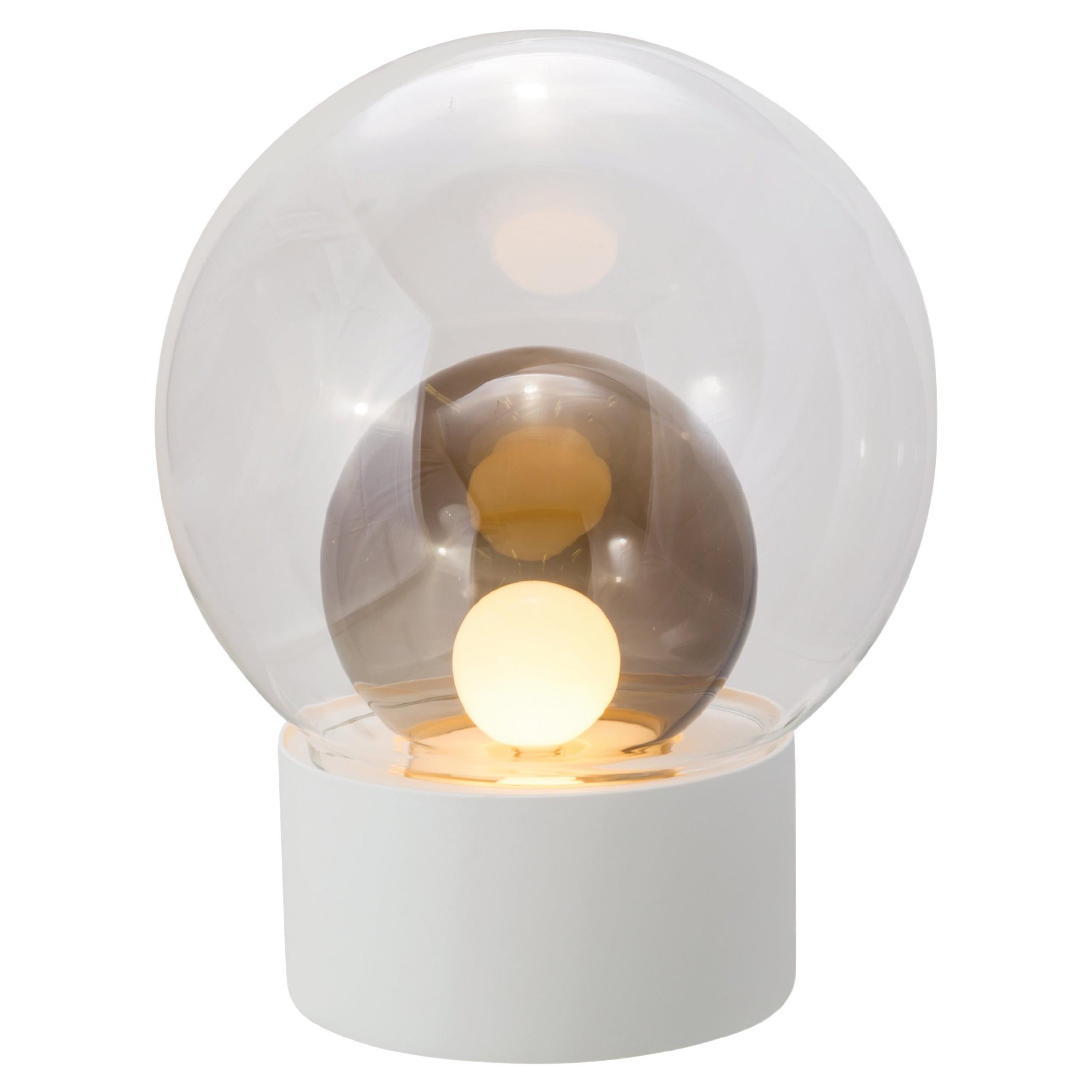 Boule Medium Transparent Smoky Grey White Floor Lamp by Pulpo