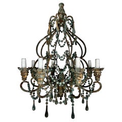 Vintage Italian Style Wood and Iron Chandelier with Wood Drops