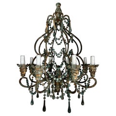 Lustre de style italien en bois et en fer avec gouttes de bois