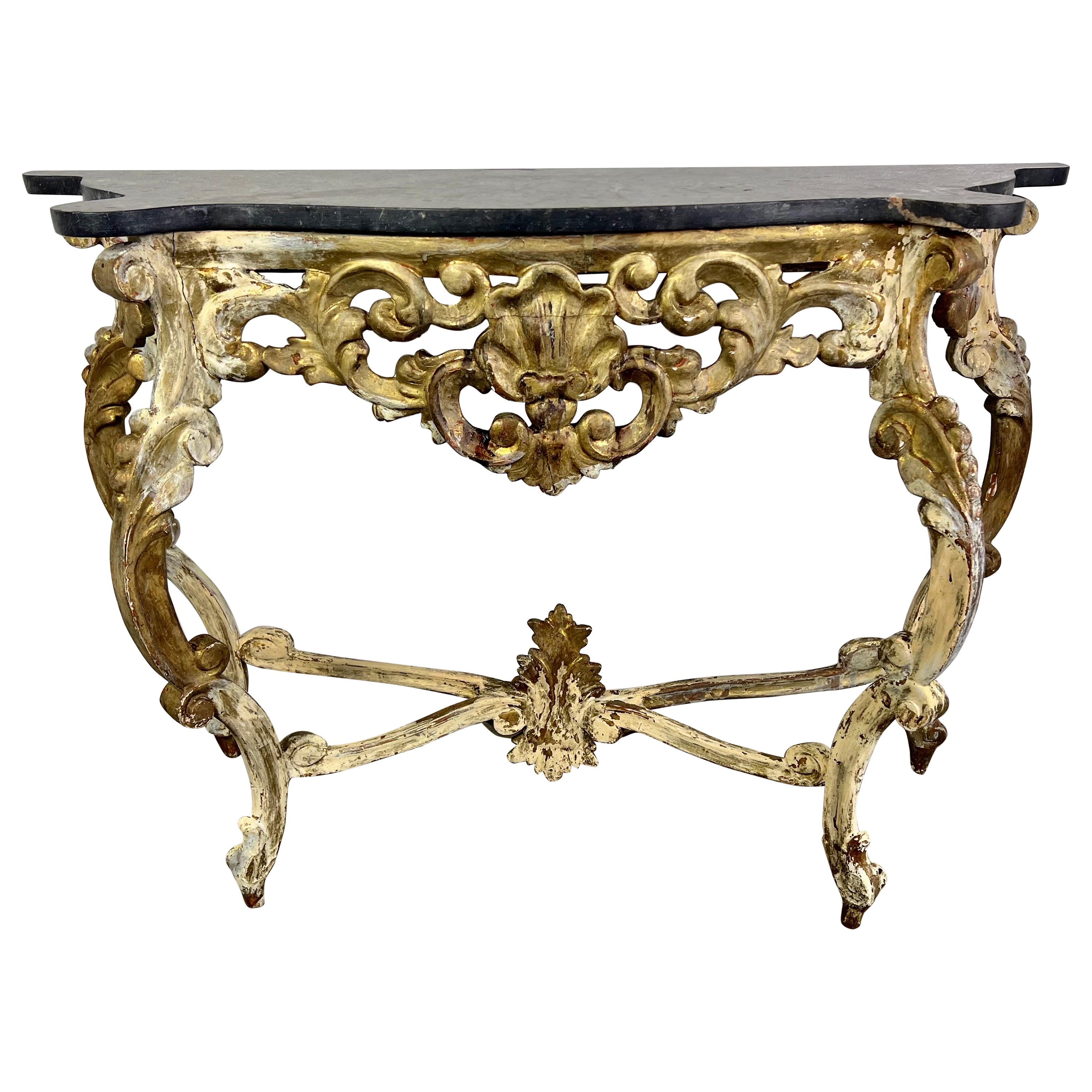 19. Jh. Italienische Giltwood-Konsole mit Marmorplatte