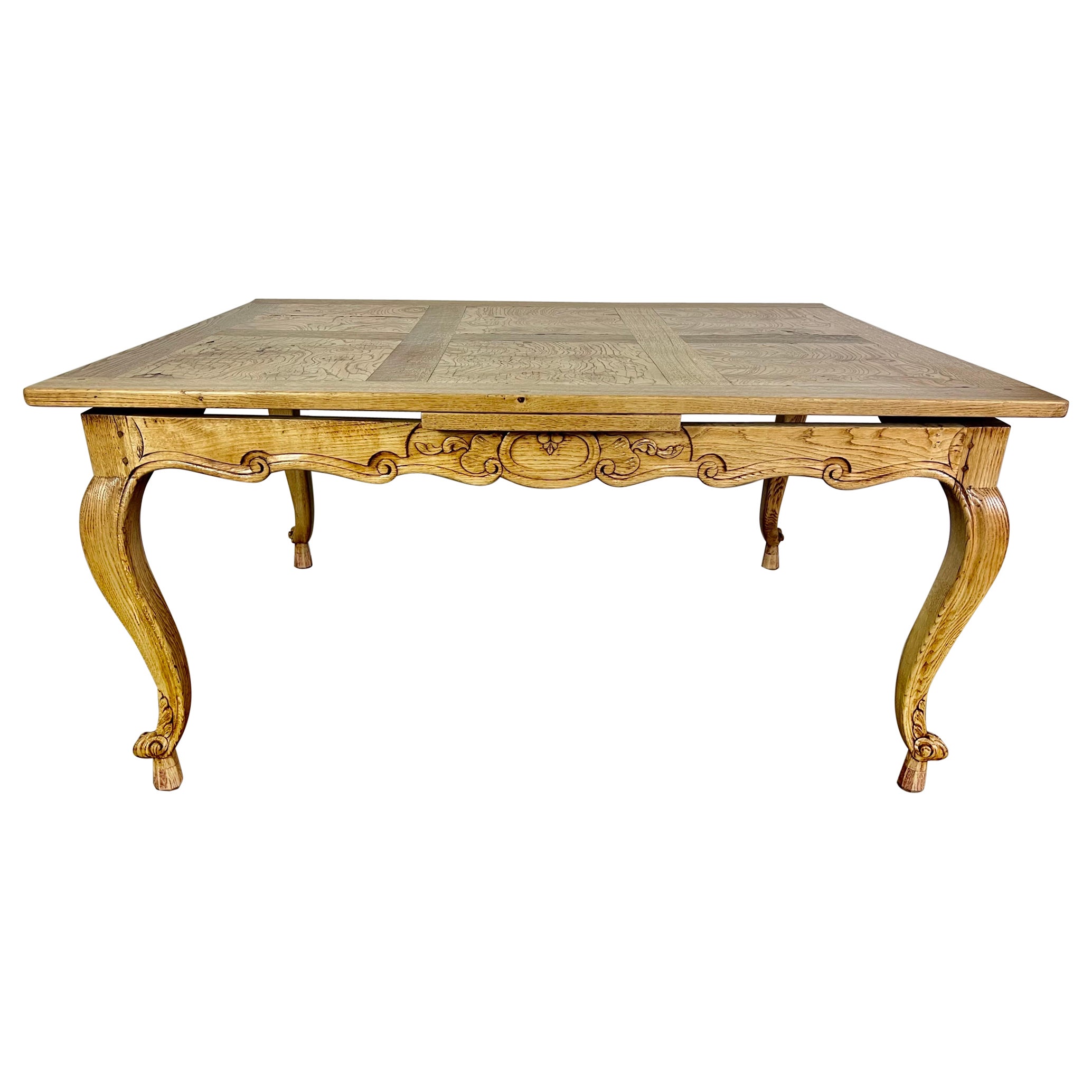 19th Century French White Oak & Burl Walnut Dining Table For Sale