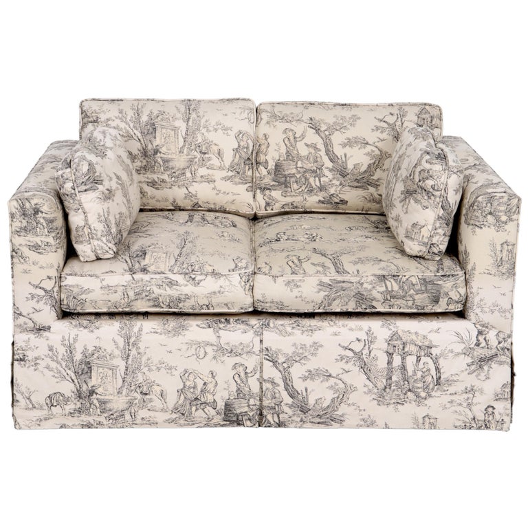 Toile Tuxedo Loveseat Sofa For Sale at 1stDibs