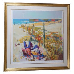 Vintage Nicola Simbari Impressionist Beach Picnic Landscape Serigraph Print
