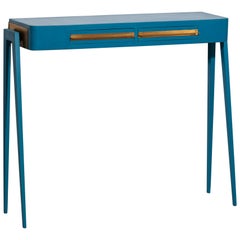 Unique Piece, Restyled Console in Blue with Brass Details by Retro4M