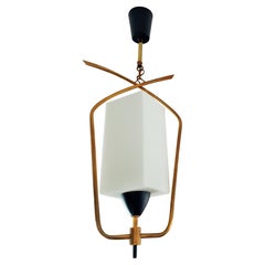 Midcentury Brass and Glass Pendant Lantern by Arlus Lunel, France, 1950