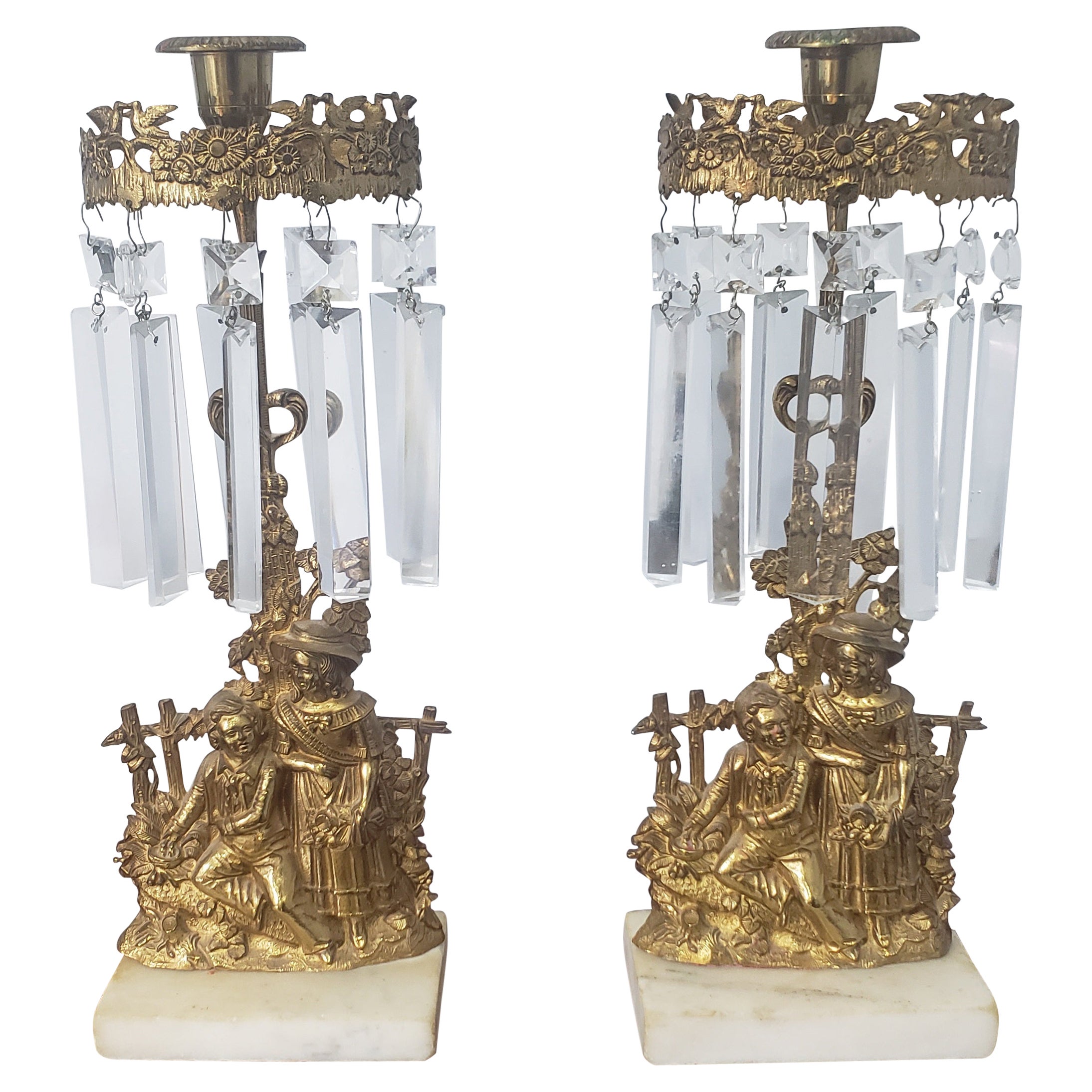 circa 1840s Cornelius and Co. Cast Brass & Marble Girandole Candlesticks, a Pair For Sale