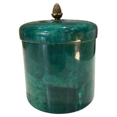Emerald Green Goat Skin Covered Wooden Cylinder Box in the Style of Aldo Tura
