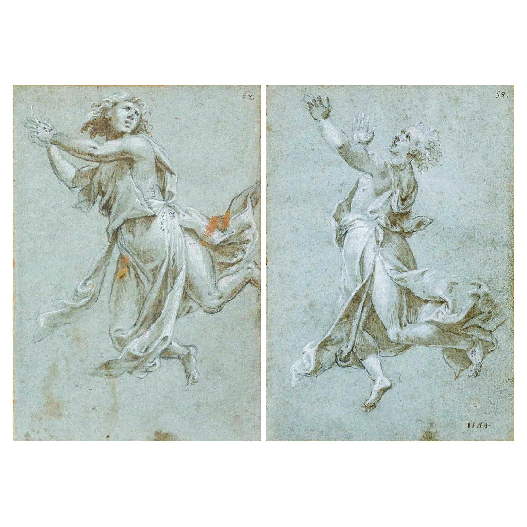 Two Italian Renaissance Sketches of Angels in Adoration by Carlo Urbino