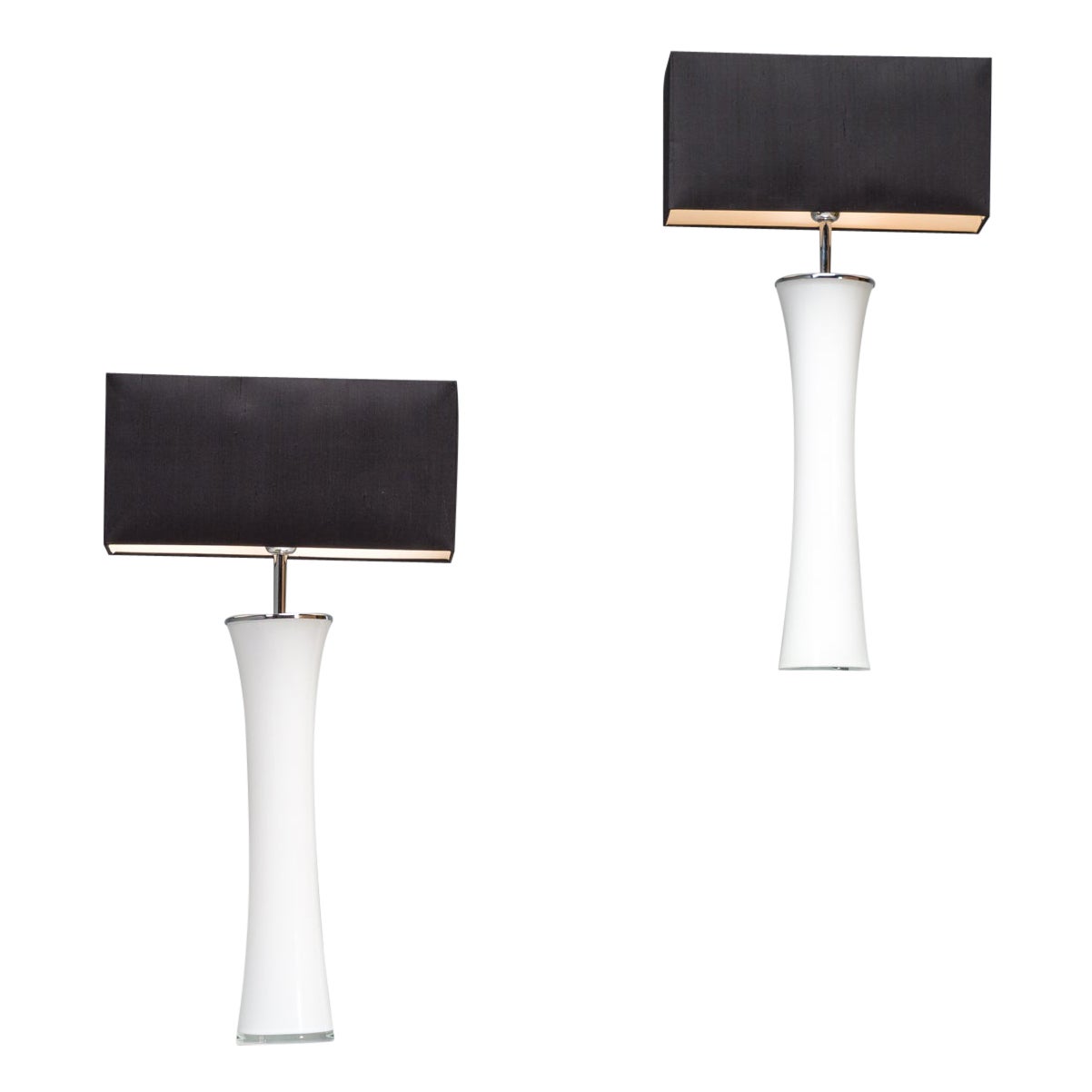 Porta Romana White Glass Table Lamps, Set of 2 For Sale