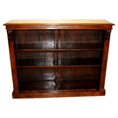 Antique English Victorian Walnut and Burl Walnut Bookcase Adjustable Shelves 