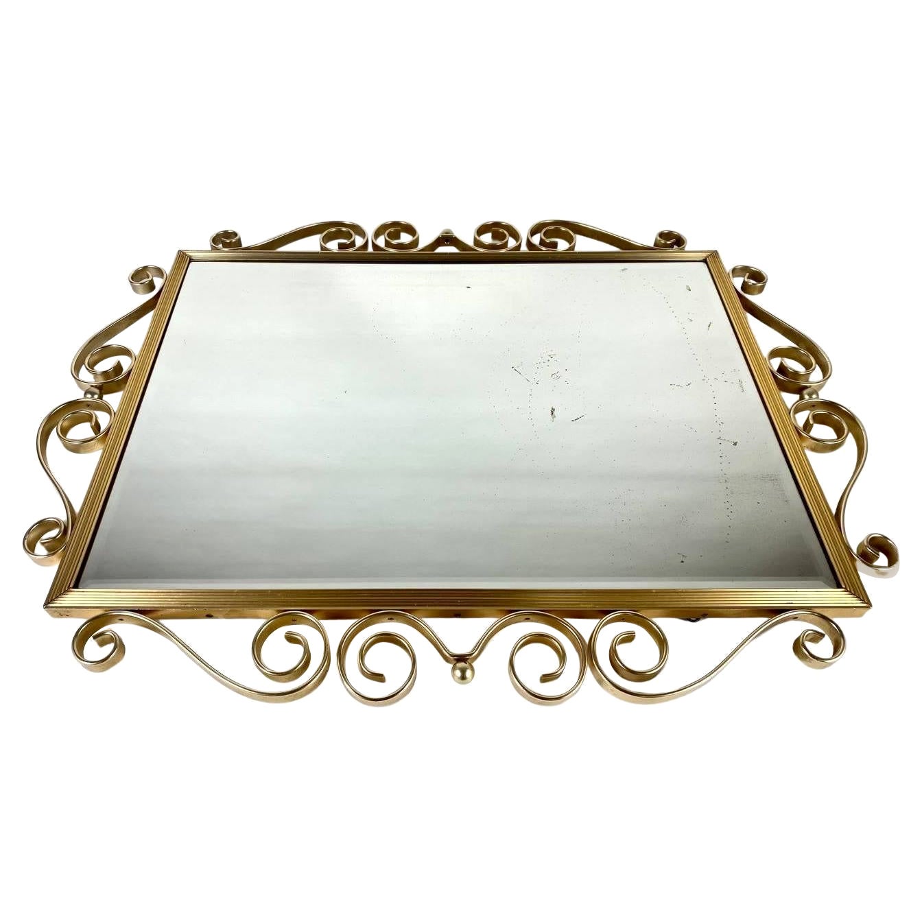 Hollywood Regency Style Wall Mirror in Forged Brass Frame, Belgium, 1960s For Sale