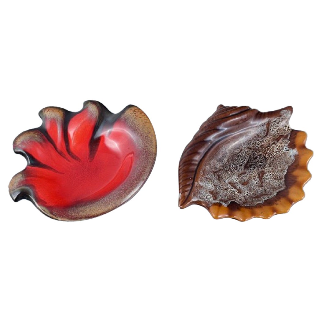 Vallauris, France, Two Shell-Shaped Bowls with Glaze in Shades of Brown and Red