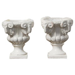 Set of Two Dutch Terracota Planters with White Crackled Glaze