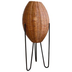 Paul Mayén Large Scale Table Lamp, Wicker and Enameled Steel, 1960s