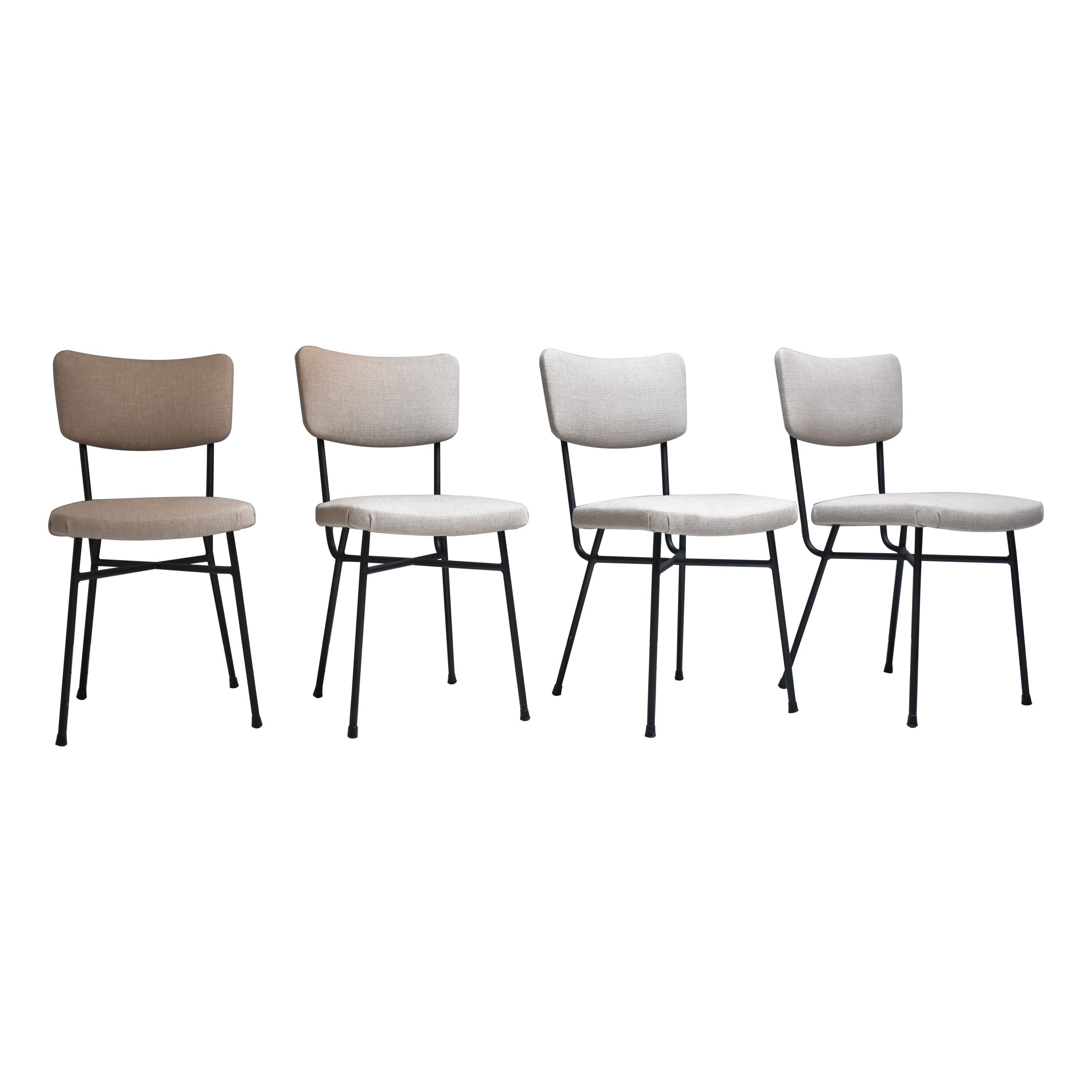  1960s, Set of 4 Vinatge Chairs Italian Manufacture in Black Iron and Light Grey