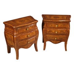 Pair of 20th Century Inlaid Wood Italian Louis XV Style Night Stands, 1970